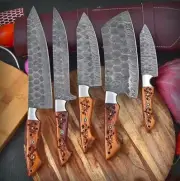 Custom Handmade Damascus Steel Blade Kitchen Knives Set | Chef Knives Set | Chef