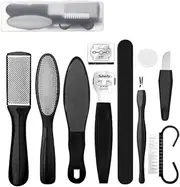 MOMOQ 10 in1 Foot Rasp Foot File for Dead Dry Skin Remove Callus Remover Pedicure Tools Stainless Steel Surface for Women & Men (Black), 1.0 count