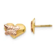 14K Yellow Gold Heart & Butterfly Stud Earrings Screw Back Madi K Kid's Jewelry