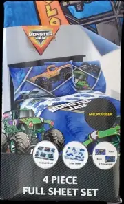 Monster Jam Kids 4-Piece Full Sheet Set Microfiber New