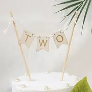 HQKJGSYX Wood Two Cake Topper Happy Birthday Cake Toppers Baby Shower Cake Topper 2st Birthday Party Banner or Boys Girls Women Men Wedding Anniversary Party Cake Decorations