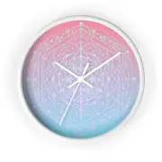 Serene Geometric Wall Clock – Mystical Pink & Blue Gradient with White Frame