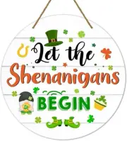 St Patricks Day Door Decorations Let the Shenanigans Begin Sign Green