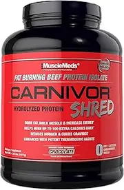 MuscleMeds Carnivor Shred Fat Burning Hydrolized Beef Protein Isolate, 0 Lactose, 0 Sugar, 0 Fat, Chocolate, 4.56 Pound