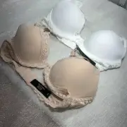 Natori Womens Cameo Rose White Feathers Plunge T-Shirt Bra Size 34B Pack Of 2