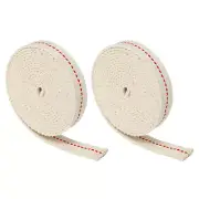2 Roll Cotton Oil Lamp Wick 5/8 Inch Flat Wide 2 M 6.5Ft Long with Red Stitch