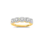 9ct Gold Diamond Five Cushion Cluster Ring