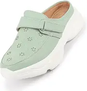 [FAUSTO] Women's Laser Cut Floral Hook and Loop Back Open Slip On Mules Shoes