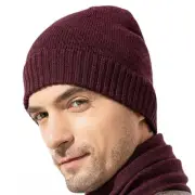 100% Merino Wool Beanie Hat Skullies Watch Cap for Men Small Rich Burgundy