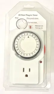 24 Hour Plug In Timer Heavy Duty Mechanical Grounded Outlet Switch TU-22A