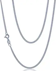 [Poetic Dove] Silver Rhodium 46cm 18'' Flat Curb Cuban Necklace 2mm Solid Chain for Pendant