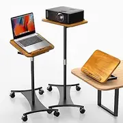Rolling Laptop Stand, 2 in 1 Dual-use Floor & Desktop, Adjustable Height from 16.5" to 51", with 4 Lockable Casters, Small Mobile Standing Desk Perfect for Home, Office, Study (Rubberwood Finish)