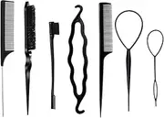 7 Pcs Styling Hair Brush Set,Bristle Hair Brush,Hair Comb,Slick Hair Brush,Edge Hair Brush,Rat Tail Comb Edge Brush for Edge&Back Brushing,Creating The Perfect Hairstyle for Women and Girl (Black)