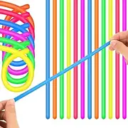 24 Pieces Colorful Monkey Noodle Stretchy String Fidget Toys Sensory Toys Soft Stress Relief Toy Elastic Strings Fidget Toys 10 Inch for Strengthening Arms Building Resistance (Classic Style)