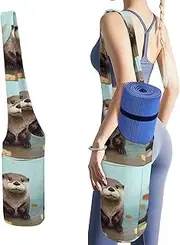 JKLQWH Cute Otter Printed Yoga Mat Bag Long Tote with Pockets for Your Yoga Accessories Exercise Yoga Mat Carrier Holder Multi-Functional Storage Bag Holds Most Pilates Mats