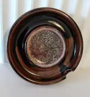 Retro Brown Studio Handmade Pottery Ashtray 11cmD 1980s
