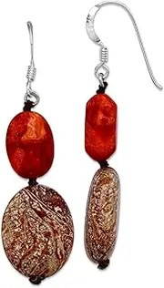 [JewelryWeb] 925 Sterling Silver Shepherd hook Red Simulated Stone and Red Zebra Jasper Earrings 50x16mm Stud Earring for Women