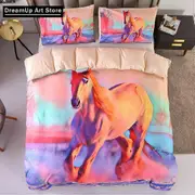 a3081 Bed Sheets Domineering Galloping Horse Printed Duvet Cover Set Luxury Bedding Set Quilt Cover Pillowcase 3-Piece Bedding Set (1 Duvet Cover + 2