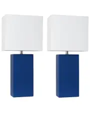 Lalia Home 2pk Modern Leather Table Lamps With White Fabric Shades