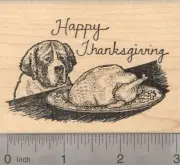 Happy Thanksgiving St. Bernard Dog with Turkey Rubber Stamp K19612 WM