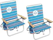 [Tommy Bahama] 2-Pack 4-Position Easy in-Easy Out Folding Backpack Beach Chair, Logo Stripe