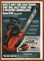 1981 Craftsman Chainsaw Vintage Print Ad/Poster Tools Man Cave Wall Art 80s
