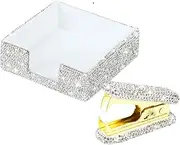MultiBey Rhinestone Self-Stick Note Holders & Staple Removers Tool Set, Bling Crystal Staple Puller Sticky Memo Pad Holder Dispenser for Desk Office School Supplies (Silver)