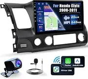4+64G for Honda Civic 2006-2011 Wireless CarPlay Car Stereo,10.1" Android Auto IPS 1280 * 720 Touchscreen,Android13 Car Radio 32EQ DSP/HiFi/Bluetooth/GPS/FM/WiFi/GPS+AHD Backup Camera&Mic