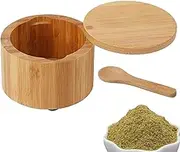 Wooden Salt Pot, Condiment Holder Jar with Magnetic Lid and Spoon, Wood Jar for Kitchen, Suger Bowls for Restaurant and Household