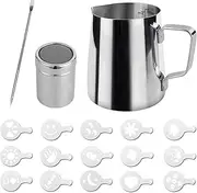 SZXMDKH Milk Frothing Jug, 350 ml, 12 Oz, Stainless Steel Milk Jug, Barista Milk Jug and Latte Decoration Art Pen for Making Coffee, Cappuccino, Milk Frothing Machine, Coffee