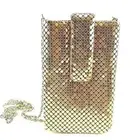 Women Metal Mesh Small Cell Phone Pouch Bag Case Cross-Body Strap