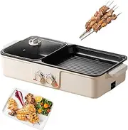 1500W Household Grill Hot Pot Machine, Electric Grill and Hot Pot, Dual Zone Heating, Dual Temperature Adjustable, with Non-Stick Frying Pans and Cooking Pots, for Grilling, Frying Meat