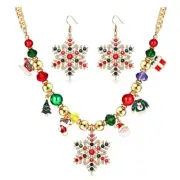 NVENF Christmas Necklace Earrings for Women Holiday Reindeer Santa Snowflake