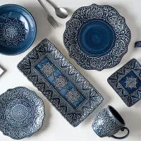 在飛比找Yahoo!奇摩拍賣優惠-陶瓷碗盤 浮雕餐盤 碗碟套裝 北歐復古陶瓷盤 陶瓷碗盤組 陶