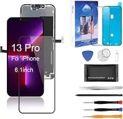 for iPhone 13 Pro Screen Replacement 6.1' 3D Touch Screen Complete Repair kit Digitizer Display Assembly with Waterproof Adhesive, 10D Tempered Glass, Tools, Instruction