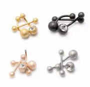 Belly Button Ring and Tongue Ring Barbell Package of 3 Sand Finish CZ