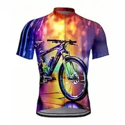 Men's Cycling Jersey Short Sleeve Bike Jersey Top with 3 Rear Pockets UV Resistant Quick Dry Front Zipper Reflective Strips Purple Sports Clothing Apparel