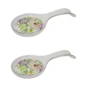 2x Porcelain 23cm Spoon Rest Utensil Holder Kitchen Cooking Spring Floral White