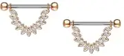 Nipple rings CZ Set Linked Feather Dangle 316L Surgical Steel [Goldtone]