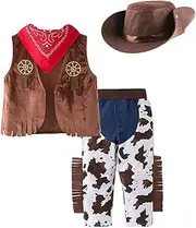Dressy Daisy Baby Toddler Little Kids Boys Western Style Cowboy Halloween Costume Dress Up Party Outfit Set with Vest and Hat