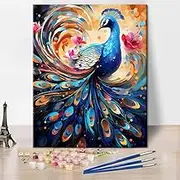 TUMOVO Peacock Paint by Numbers Beautiful Fantastic Peacock Paint by Number Kits Canvas DIY Oil Painting for Adults Beginners, Impressionism Style Paint by Number Kits for Home Decor, 16 x20 Inch