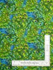 Peacock Fabric Exotica Bird Feathers 589 Green Cotton Elizabeths Studio Yard