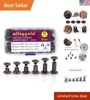 90 Sets Black Chicago Screw Leather Assorted Kit ，6 Sizes of Screw Rivets for...