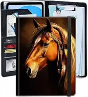 BREIDMKFM American Indian Horse Clipboard Folder Portfolio, Leather Interview Resume Folder with 4 Business Card Holder, A4 Size Padfolio Clipboard for Business Office with Phone Pocket