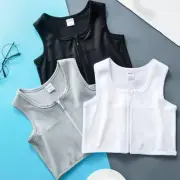 Lesbian Zip Breast Chest Binder Tomboy FTM Bandage Boob Vest Crop Top M-6XL
