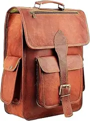 HULSH 16 Inch Genuine Leather Backpack for Women and Men - Retro Vintage Laptop Backpack, Brown, Large, Laptop