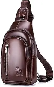 [WeeDee] Sling Bag Leather Shoulder Bag Chest Bag Shoulder Bag Men's Bum Bag Backpack Daypacks Water Resistant, brown