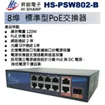 HISHARP 昇銳 HS-PSW802-B 8埠標準型POE交換器 總供電量120W