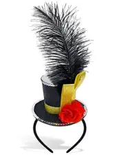 Black Mini Top Hat Headband with Feathers, Ringmaster Costume Accessories for