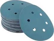 X AUTOHAUX 50 Pcs Car Wood Sanding Discs Smoothing Hook & Loop Sandpaper for Woodworking, Automotive Refinishing 5.91" 7 Hole 180 Grit Blue Zirconia Alumina